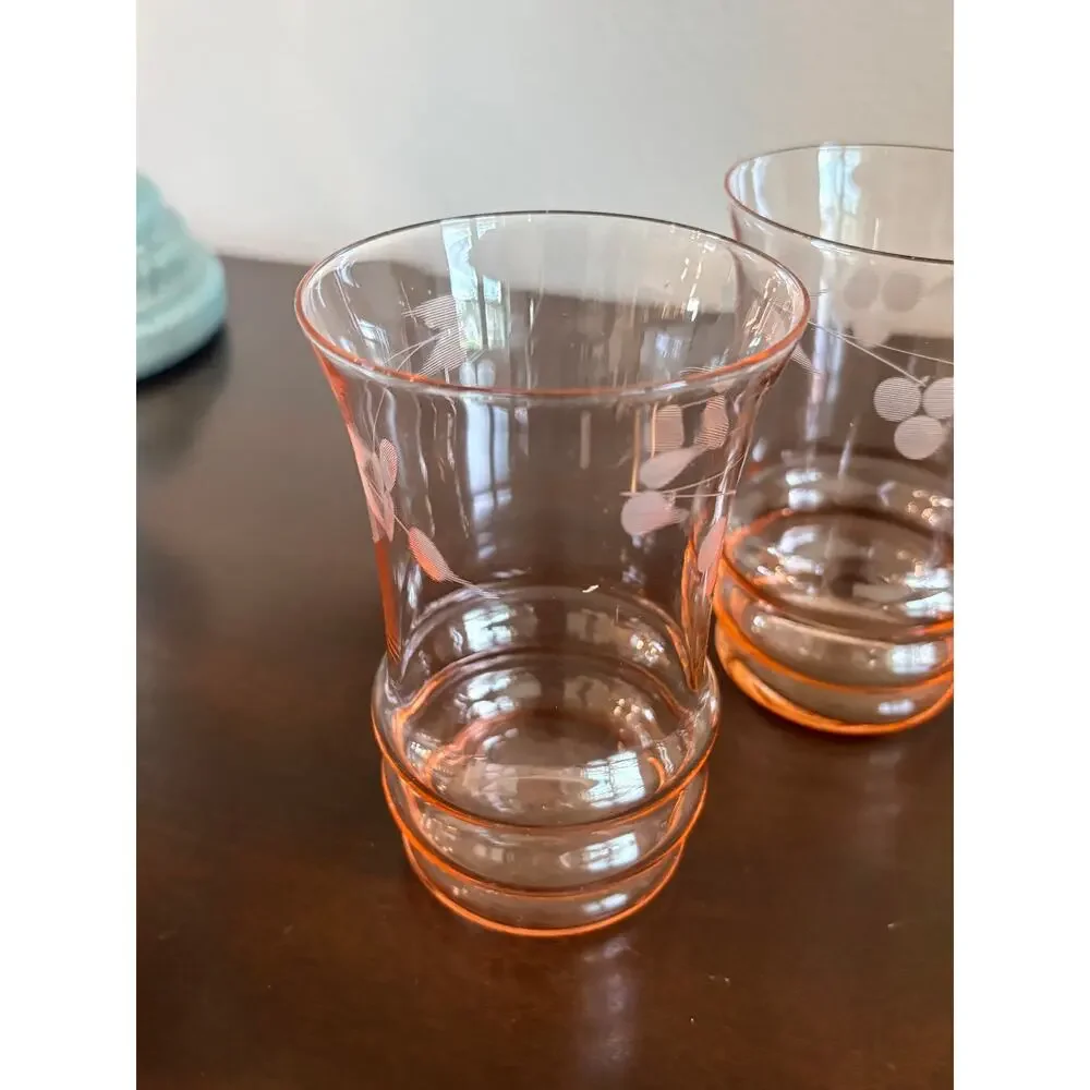 Vintage MacBeth-Evans Pink Leaf Etch Juice Glasses Set of 3 Depression Glass